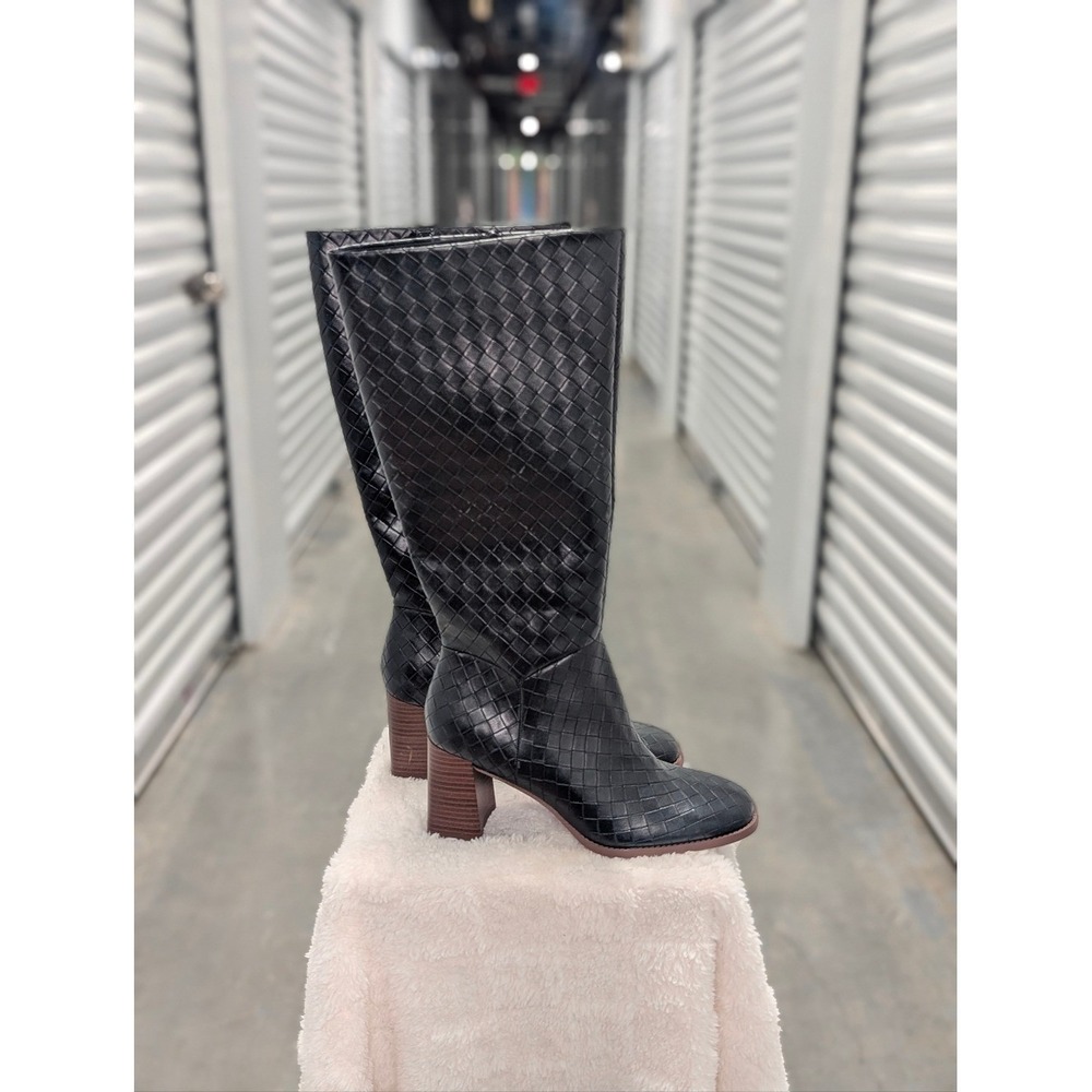 Dark Academia Woven Boho Goth Knee High Block Heel Boots NIB Size 10 Minimalist - Picture 5 of 8
